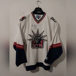 Starter Vtg. Ny Rangers Lady Liberty Away Jersey Brian Leetch Autograph Size L